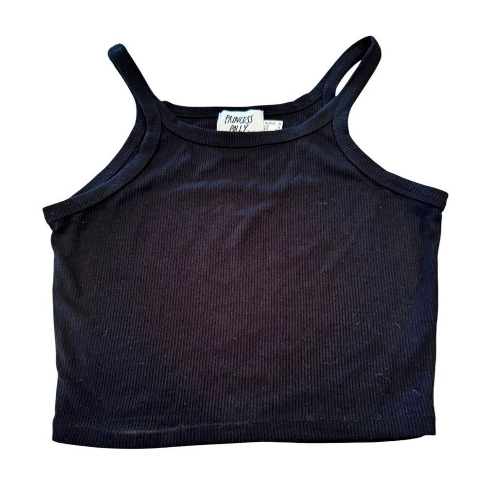 Princess Polly‎ Top Womens 4 Black Tank Pullover Cropped Ribbed Stretch Knitted